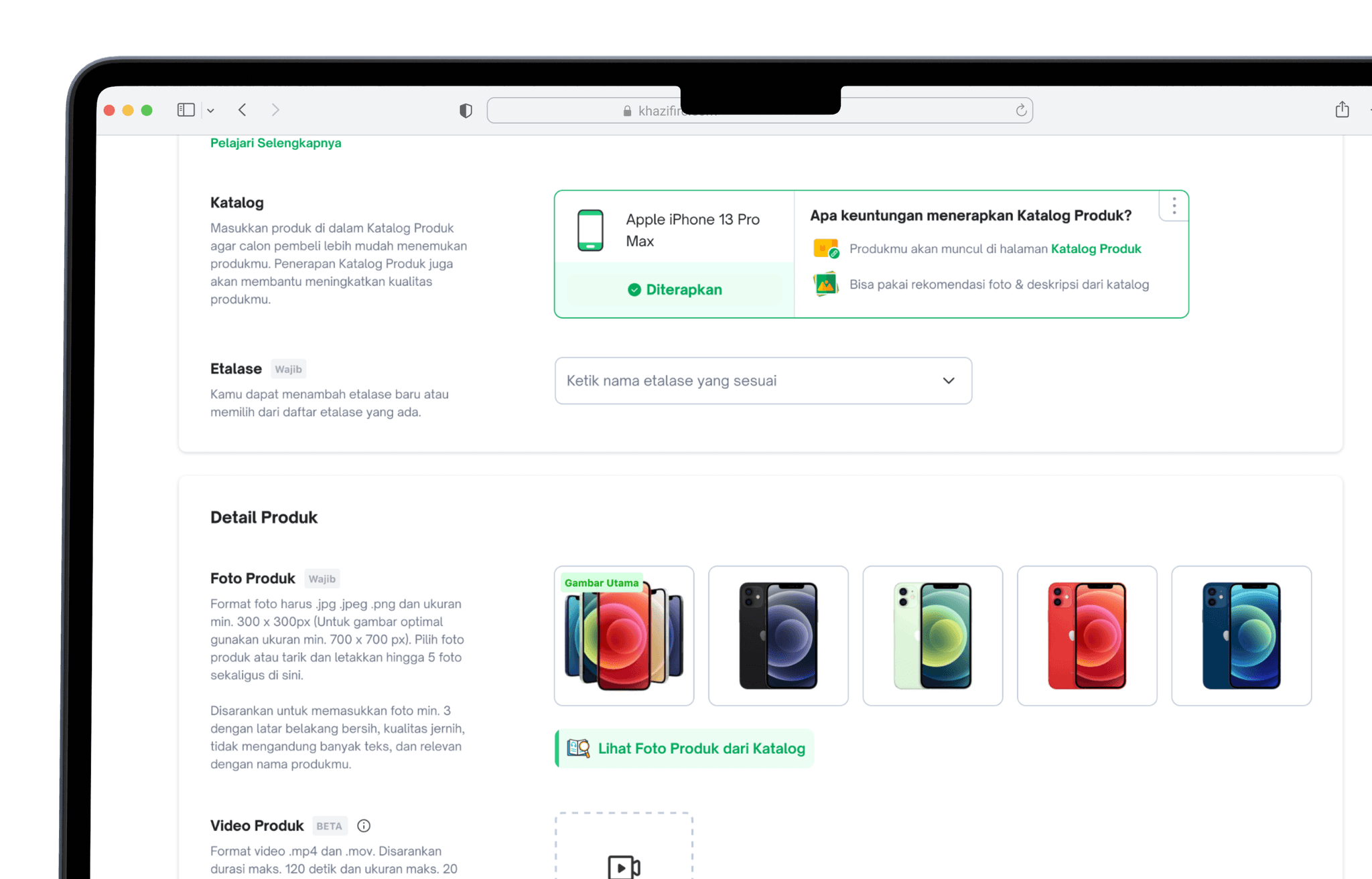 Catalog feature on the Tokopedia add-product page